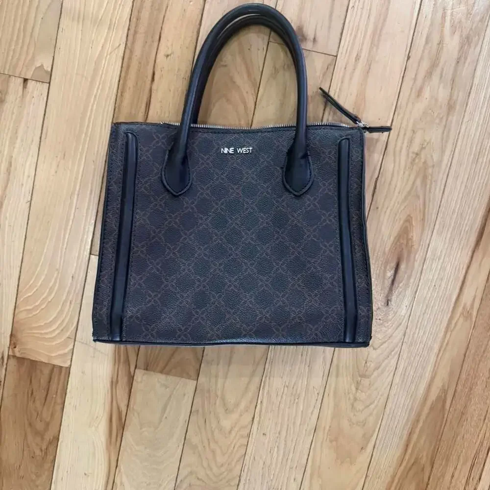 Nine West Aidenne Satchel Brown Logo Print